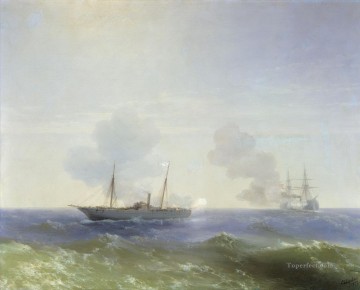  turkish Oil Painting - battle of steamship vesta and turkish ironclad Ivan Aivazovsky